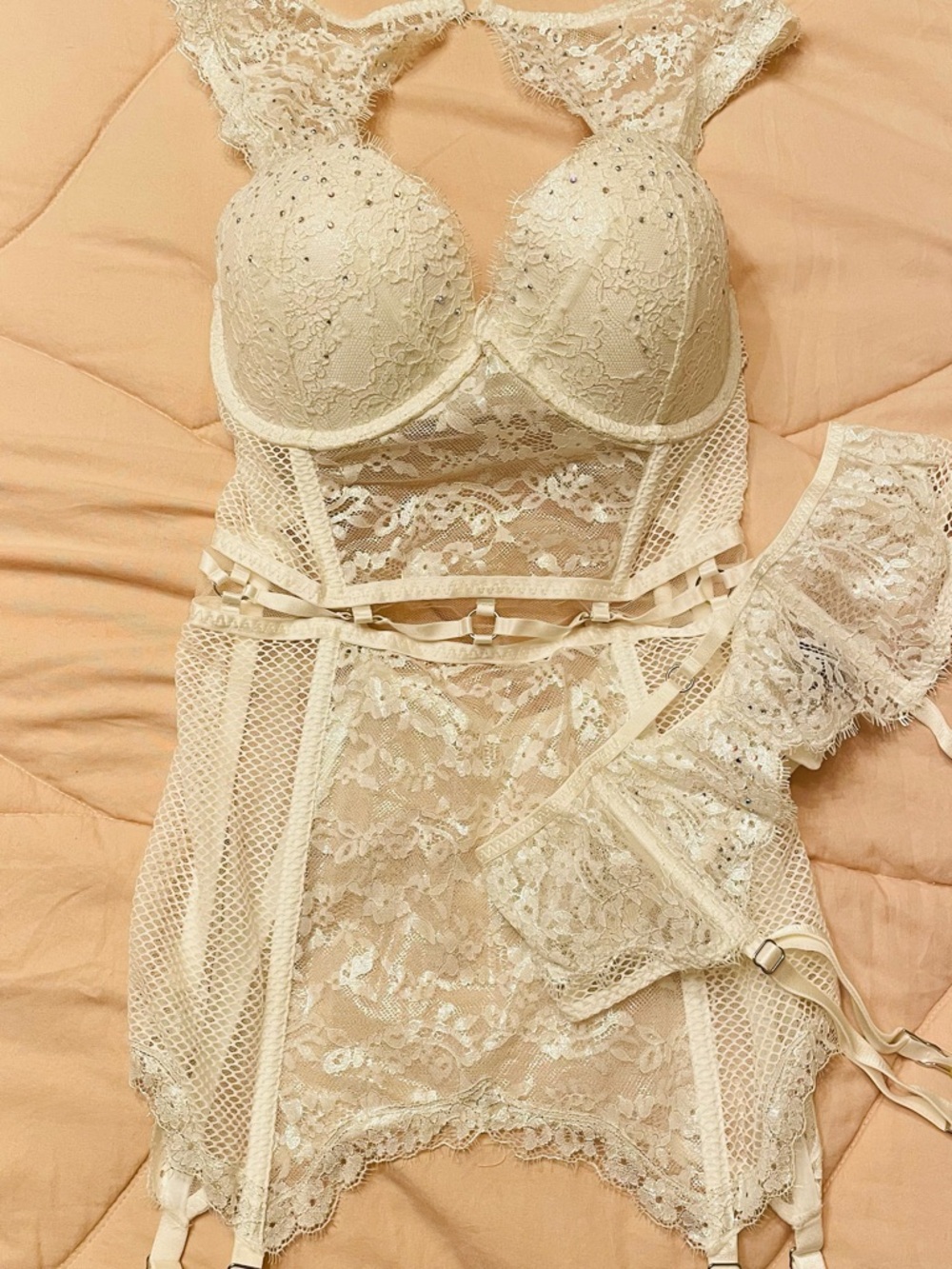 Victoria's Secret Ivory Lace Bustier with Garter Straps